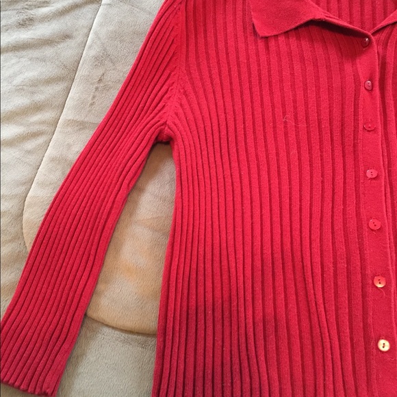 EXPRESS Red Ribbed Cotton Button down Top Large - Picture 2 of 5